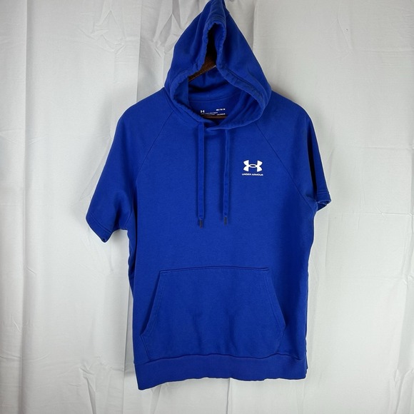 Under Armour Hoodie Mens Medium Blue Sweatshirt Sweater Short Sleeve Loose Adult - Picture 1 of 16